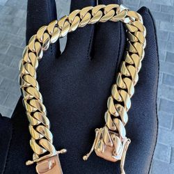 14k solid yellow gold Cuban bracelet 113 grams 9 inches 13mm brand new
