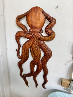 New large handcrafted carved mahogany octopus