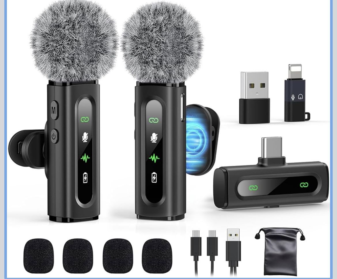 USB C Lavalier Microphone Wireless Mini Mic for Type-C Android Phone/Tablet/PC Video Recording Clip-on Mics with Rotatable Clip&Denoise Recording, Ide