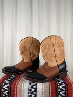 Vintage Tri-Tone Embroidered Western Cowboy Boots Y2K Rockabilly Rodeo Mens 10.
