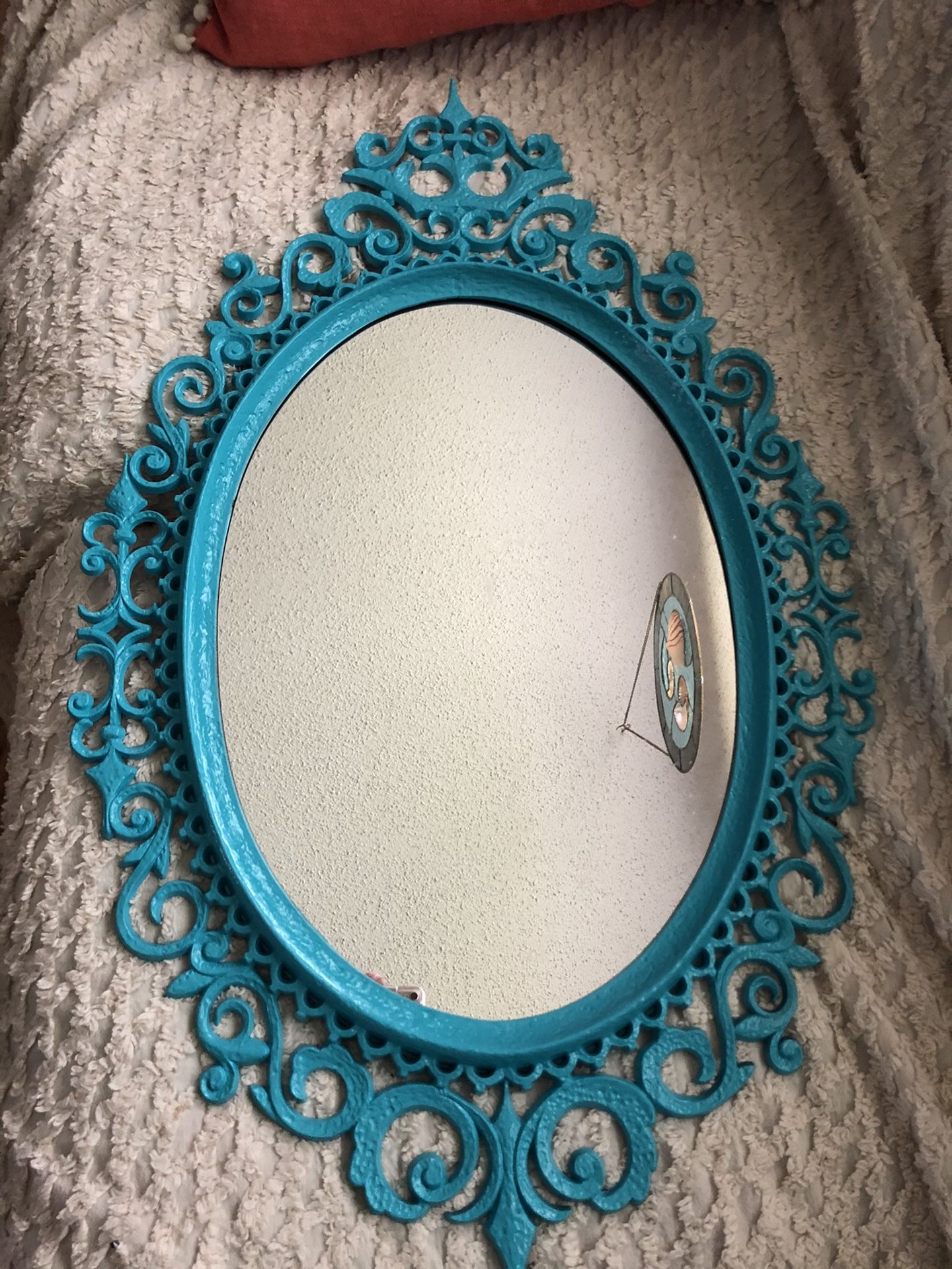 Fancy Turquoise 31” x 19” Oval Wall Mirror