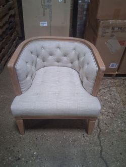 Upholstered Wood Accent Chair in Beige White Washed
