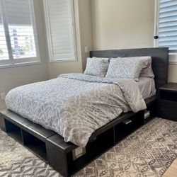 ✨ Queen Bed Frame + Nightstand – Rustic Espresso Wood – No Mattress – Great Condition! ✨