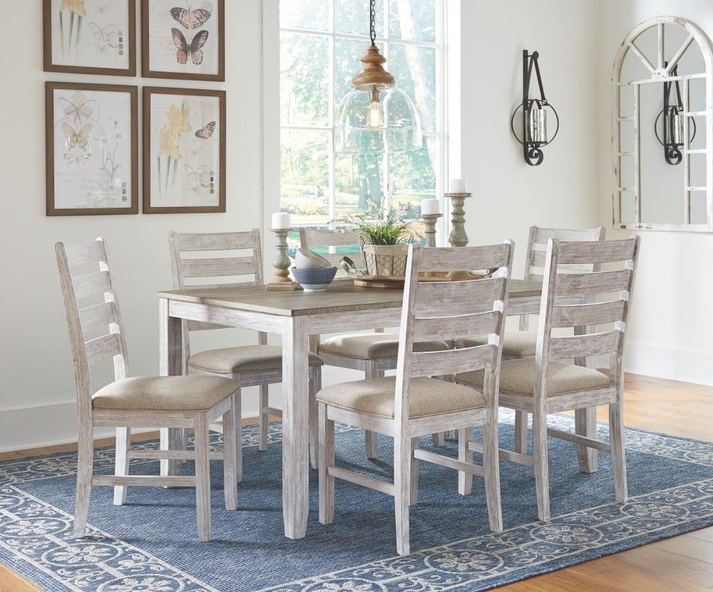 Dining Set Table And 6 Chairs White Beige