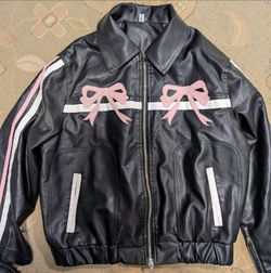 Black and pink leather jacket