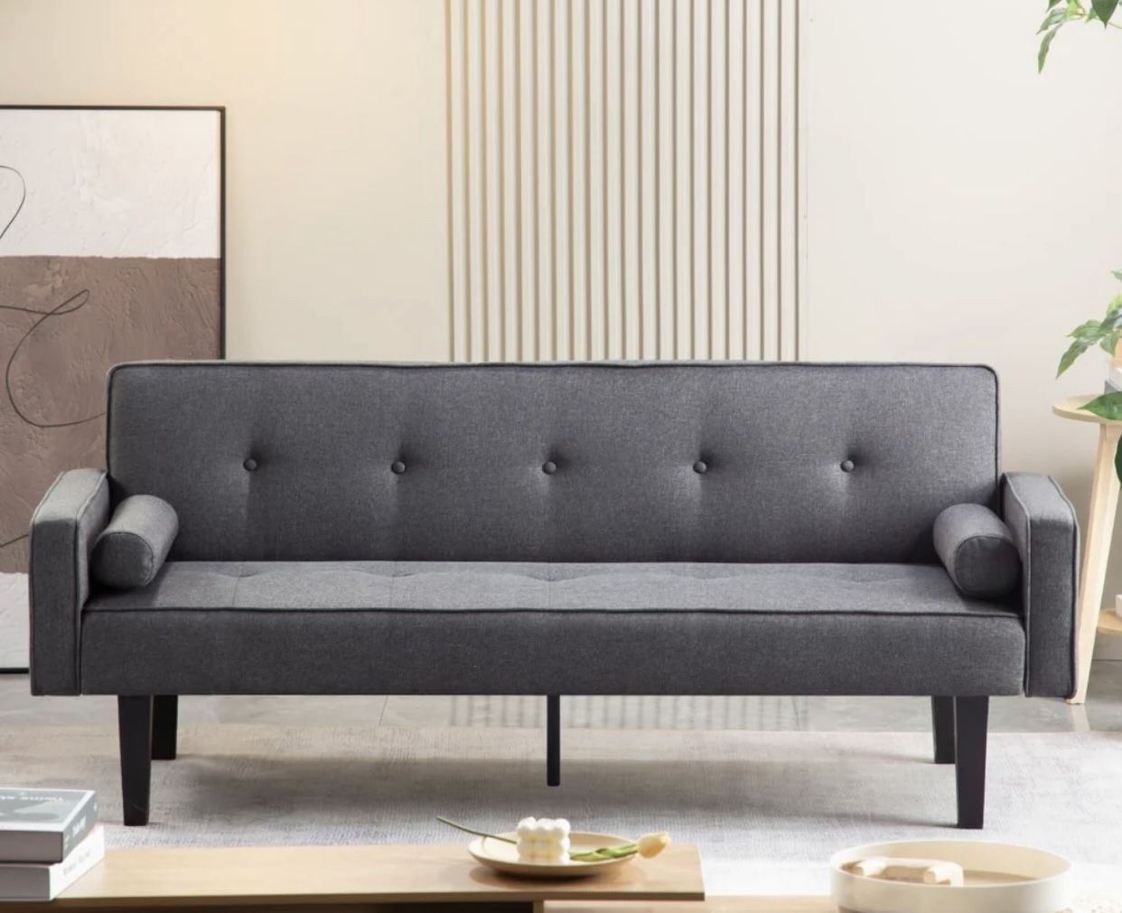 New in box Futon Sofa Bed Convertible Couch Bed With Armrests-dark grey