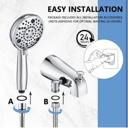 Slip-On Tub Spout with Diverter, High Pressure 8 Settings Hand Held Shower, All Metal Bathtub Faucet with Sprayer Chrome