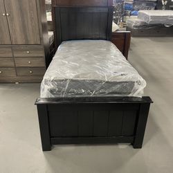 Black Twin Solid Wood Bed Frame