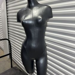 Silver Faux leather 3/4 female body headless torso armless mannequin w/ stand made by Wacoal