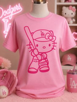 Hello Kitty LA Dodgers Pink Graphic T-Shirt Hello Kitty and friends