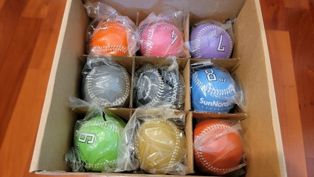 SunNordic 9 Pack Leather Weighted Baseballs Set