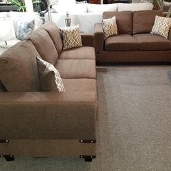 Brand New Brown Chenille Sofa + Loveseat 2PCs Set