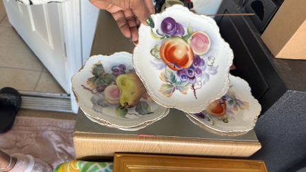 Antique Fruit Plate With Gold Frame