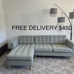 FREE DELIVERY - Grey Modern Sectional with chaise.