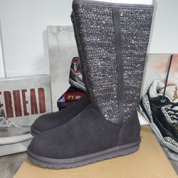 New UGG Australia Womens Camaya Boot Leather Tall Boot Charcoal Size 5, 6