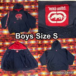 Vintage Y2K Ecko Unltd Boys Size Small Blue Full Zip Hoodie READ