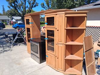 Large Oak Wood Entertainment Center Wall Unit