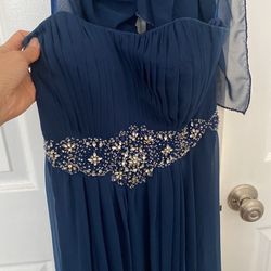 Blue Long Bridesmaid Dress With Scarf/shawl