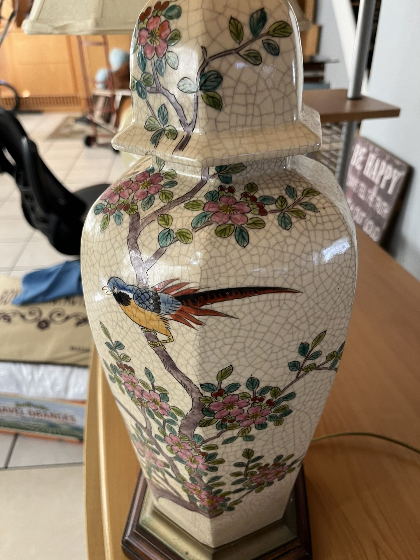 Vintage Chinoiserie Lamp in Botanical & BIRDS Motifs