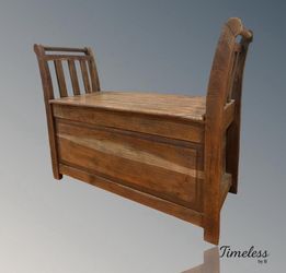 Antique Wooden Storage Bench with Backrest