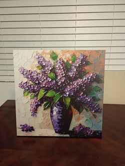 Purple Floral Bouquet Textured Canvas Painting