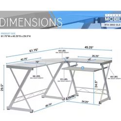 office L-shaped glasstop desk