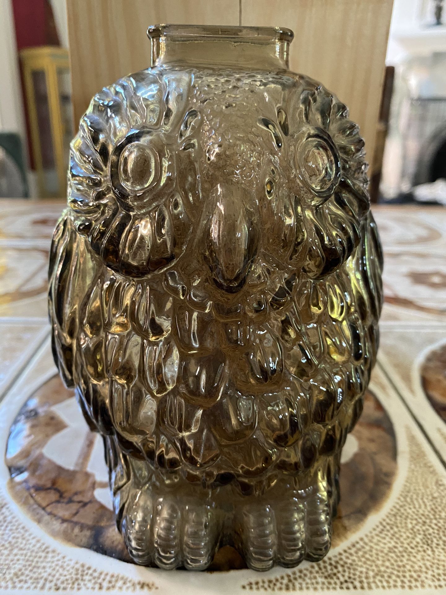 Vintage Wise Old Owl Wheaton Glass Bank Amber/Brown