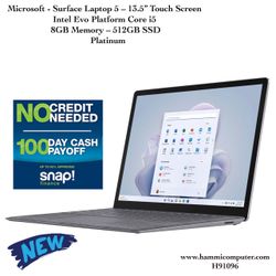 Microsoft Surface Laptop 5, 13.5”, Intel Evo Core i5 – 8GB DDR5, 512GB SSD, Platinum