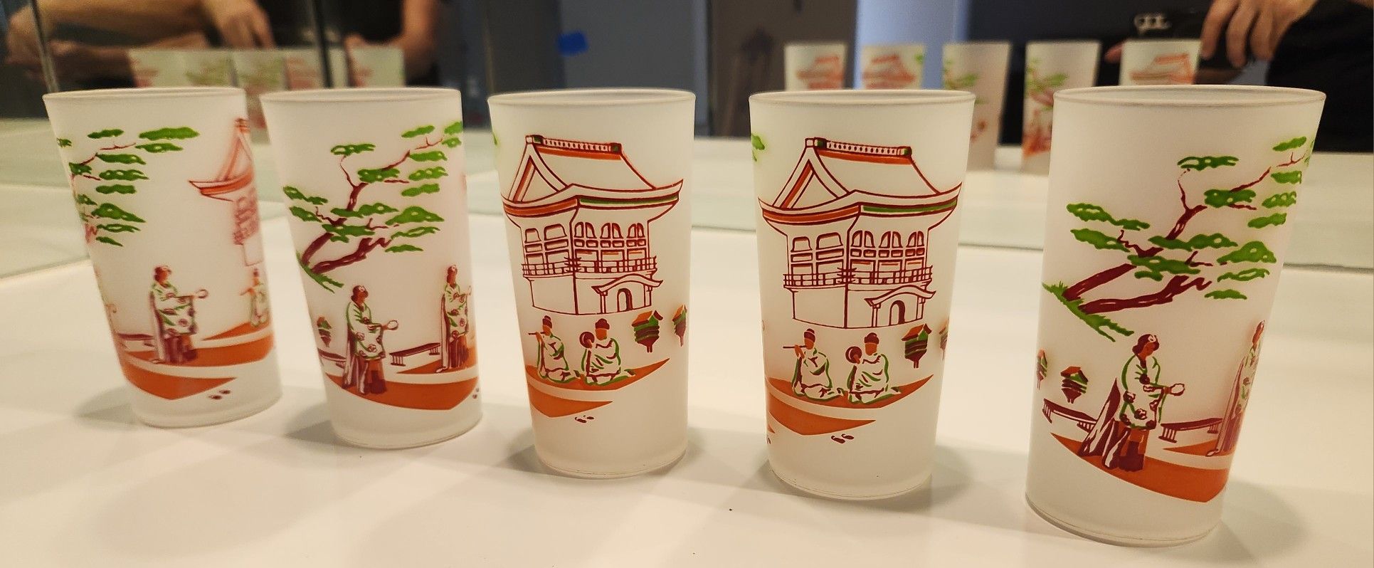 5 Mid Century Frosted Tumbler Glasses