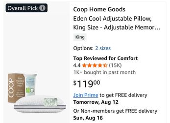 Coop Home Goods Eden Cool Adjustable Pillow, King Size
