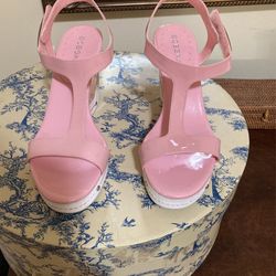 BCBG Wedge Sandals Only Used Once, Pink And White