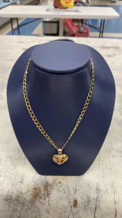 10k Cuban Curb Chain with Heart Pendant