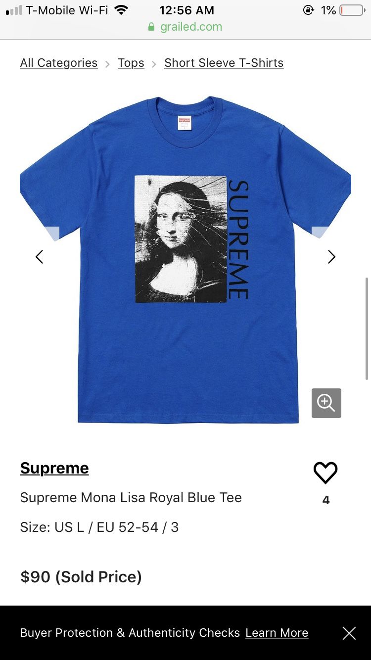 Supreme Mona Lisa Royal Blue Tee Size L