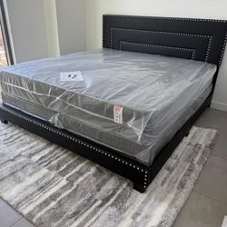 NEW BED FRAME KING SIZE WITH MATTRESS AND BOX SPRING 