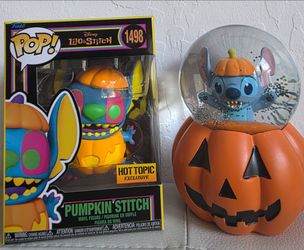 Disney Pumpkin Stitch Funko Pop and Snow Globe