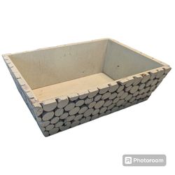 White Washed Natural Rustic Wooden Wood Slab Storage Decor Basket Box