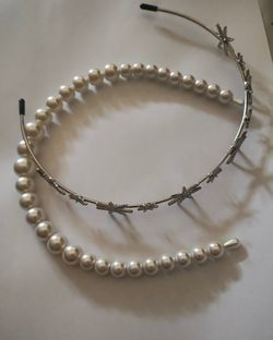 Two Headbands Simulated Pearl Sterling Silver Plated With Crystals