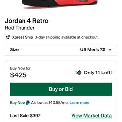 Jordan 4s Red Thunder 