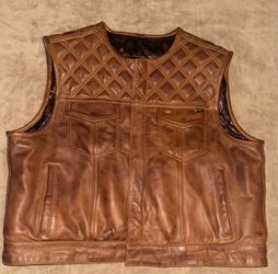 Brown Leather Motorcycle Vest - 3XL Like New