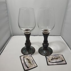Western Moments Fleur De Lis Wine Glasses Set Of 2 New (KZ)
