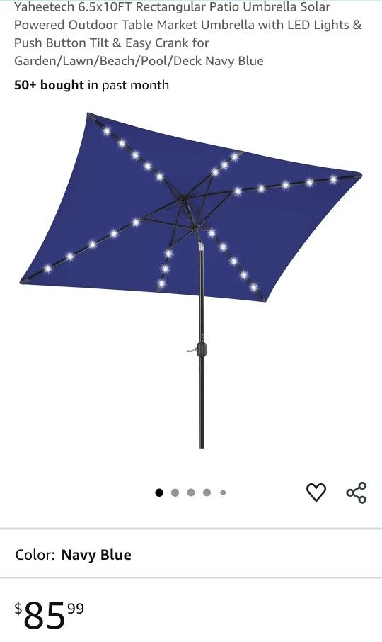 Yaheetech 6.5x10FT Rectangular Patio Umbrella Solar Powered Outdoor Table Market Umbrella with LED Lights & Push Button Tilt & Easy Crank for Garden/L