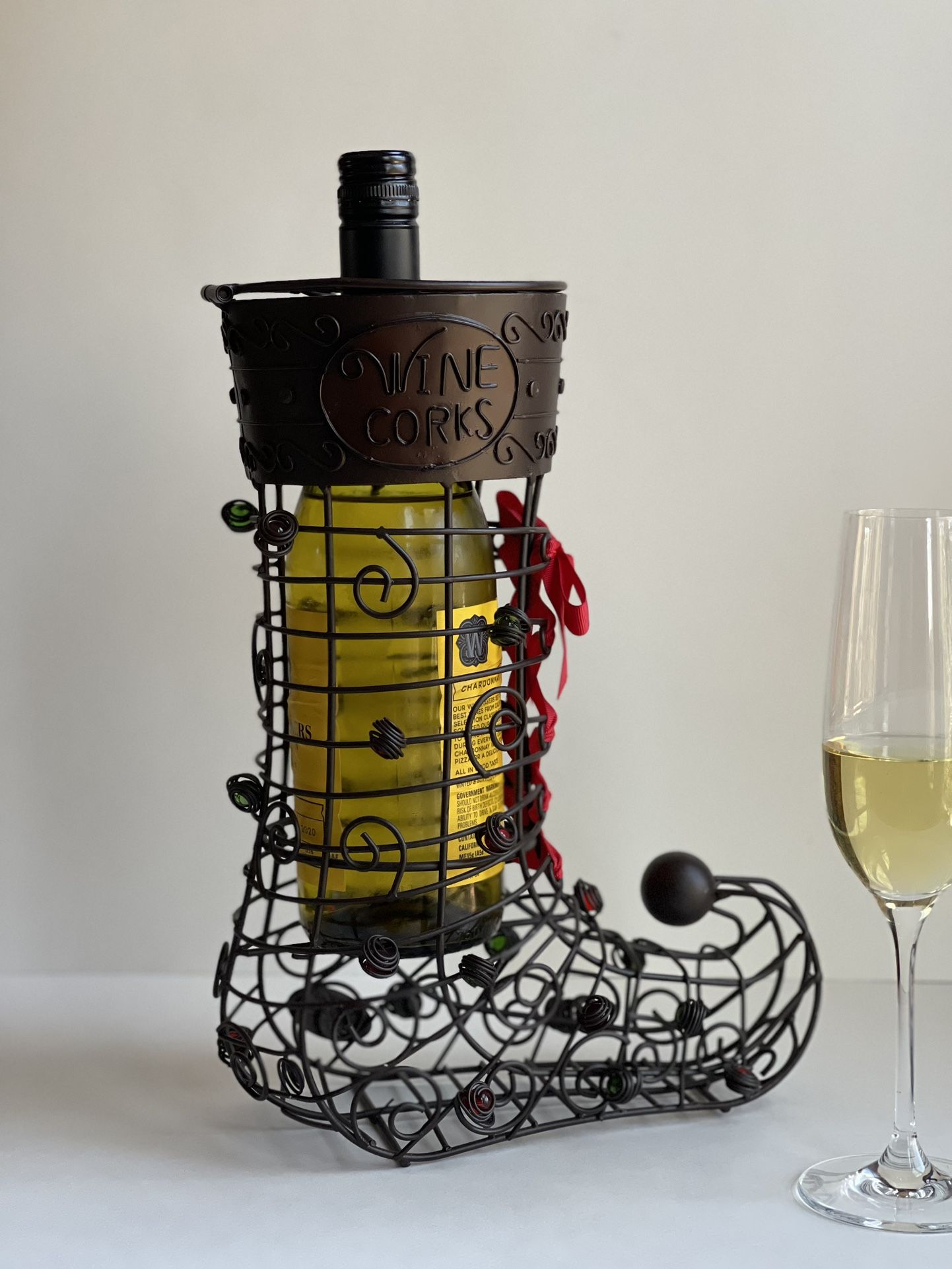 Holiday / Seasonal Metal Boot Cork Cage / Wine Bottle Holder. Perfect Gift Idea!