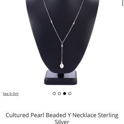 Cultured Pearl Beaded Y Necklace Sterling Silver