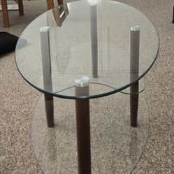 Glass And Wood Tiered Coffee Table