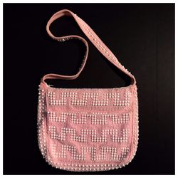 VTG handmade Embellished Beaded Shoulder Bag Slouchy Pink 12 X 10