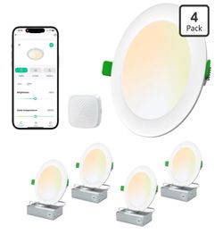 LEPOWER-TEC Recessed LED Can Lights 6 Inch, Smart Wi-Fi Connect White LED Ceiling Light, Adjustable 2700K-6500K Downlight with Junction Box, APP & Voi