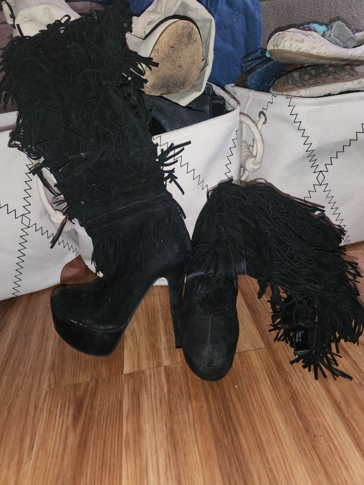 Heels - Fringe Boots