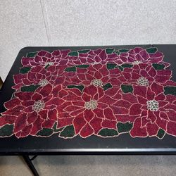 3 - Vintage Poinsettias Green Leaves Beaded Table Runner Christmas Centerpiece