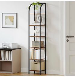 Display Standing Shelf, Skinny Book Shelf for Study Living Room Home Office, Industrial Style, 6-Tier Black