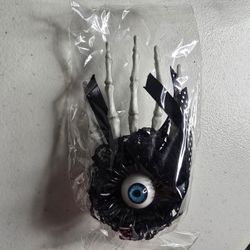 Halloween Skeleton Hand Hair Clip Blue Eyeball Gothic Horror Black Lace Bow